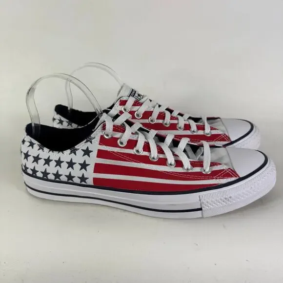 Converse Chuck Taylor All Star Low Sneakers Men's 11 White Red Stars & Stripes - Picture 2 of 10